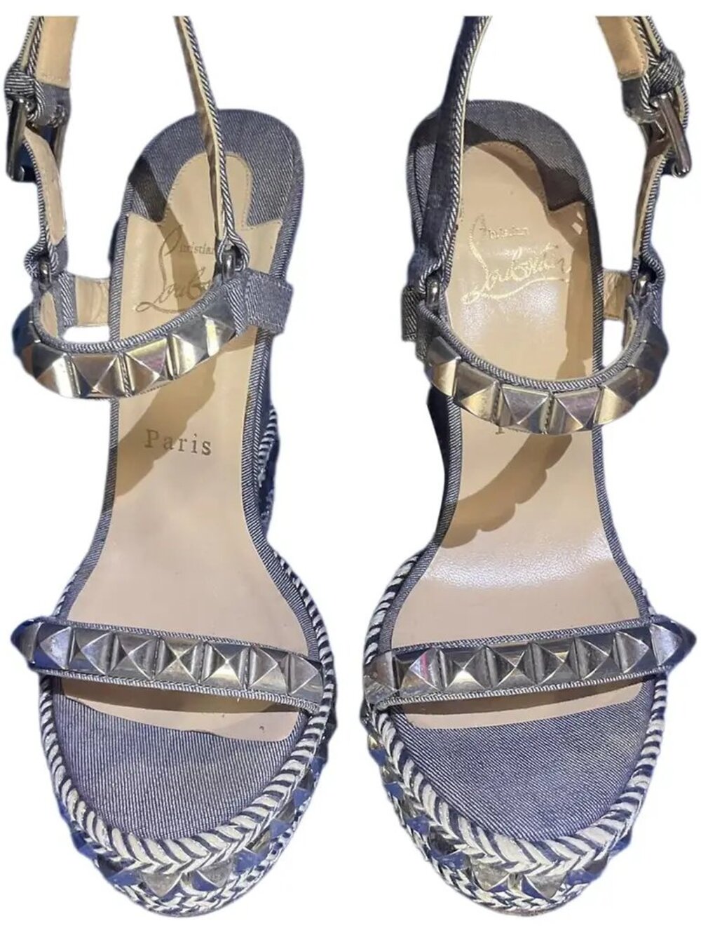 Christian Louboutin Cataclou Pyraclou Wedge 140mm Espadrilles Sandals Blue
